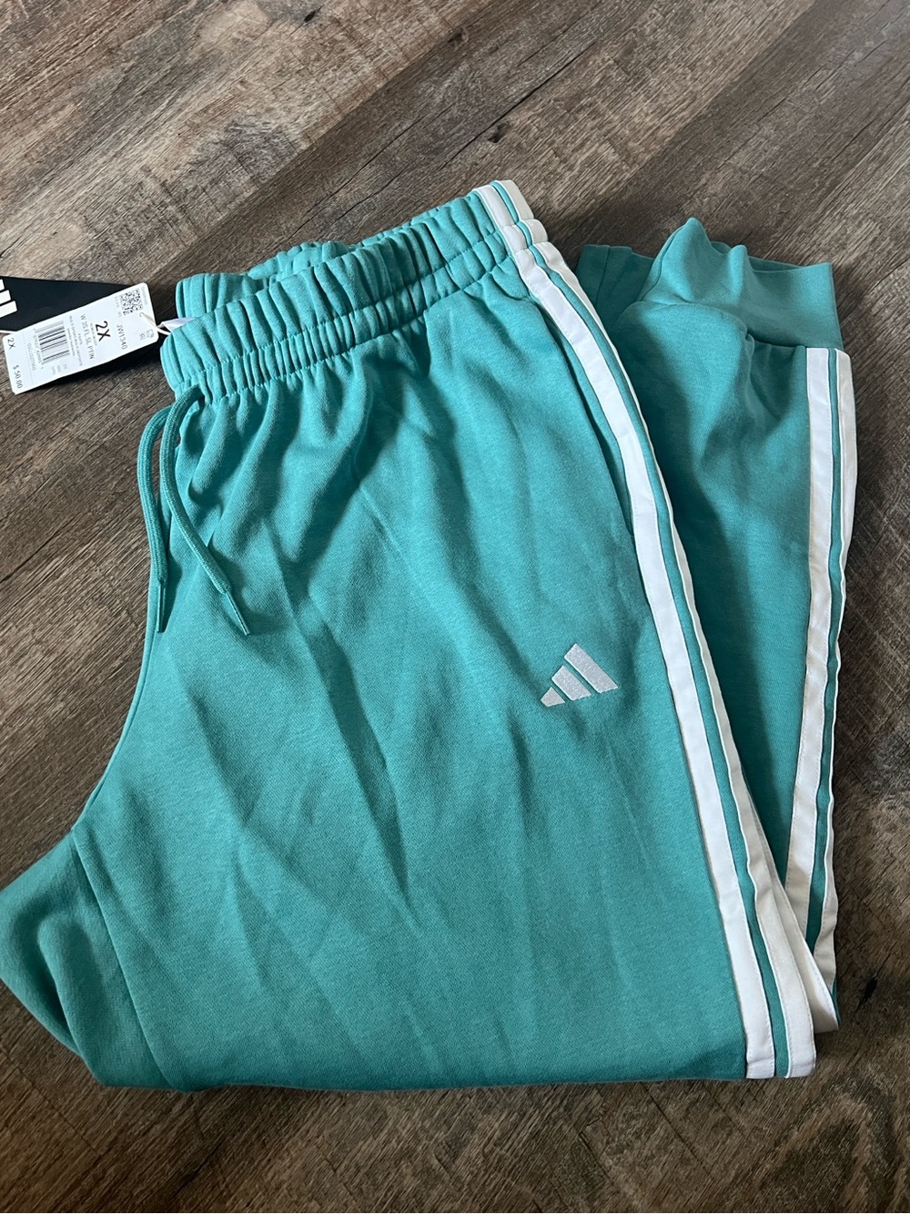 Adidas Womens 3-Stripe Fleece Slim Sweatpants Powder Teal White JW1340 Size 2X